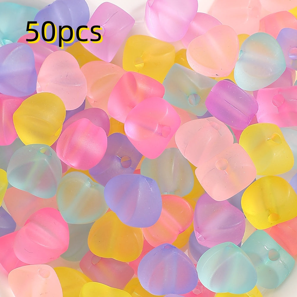 50pcs Mixed Color Heart Acrylic Matte Beads