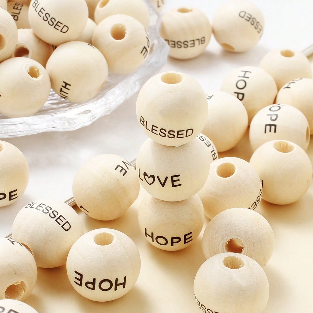 20/40pcs 16mm Letter LOVE HOPE BLESSED FAITH Wooden Beads