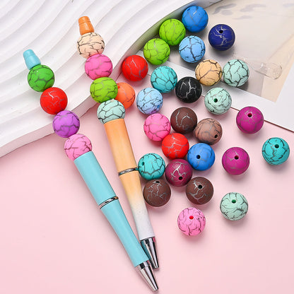 10pcs Crack Printed Silicone Spacer Beads