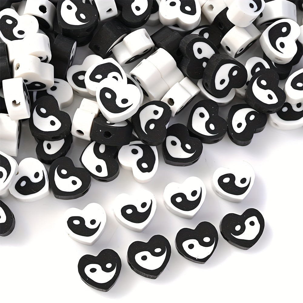 50pcs Heart Eight Diagrams Polymer Clay Beads