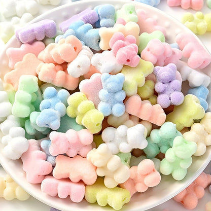 Macaron Flocking Bear Acrylic Beads