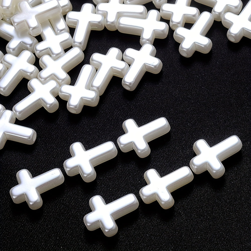 50PCS White Cross Acrylic Bead Set