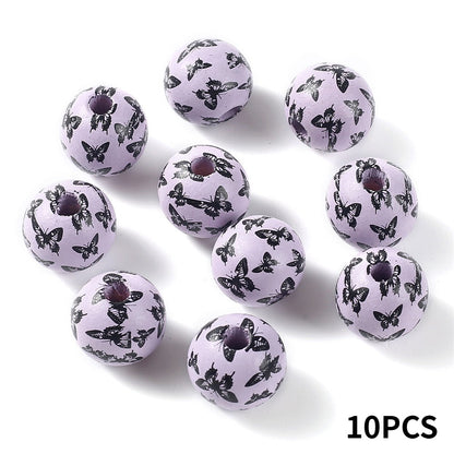 16 mm Colorful Butterfly Print Wooden Beads
