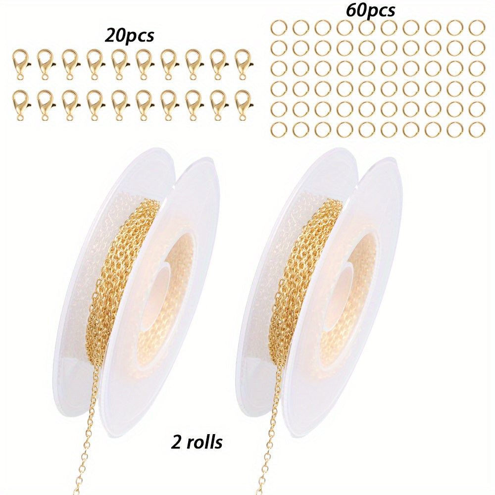 2 Rolls Basic Chains with 20pcs Lobster Clasps & 60pcs Open Jump Ring