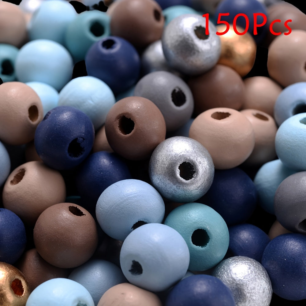Natural Blue and Gold Wooden Beads