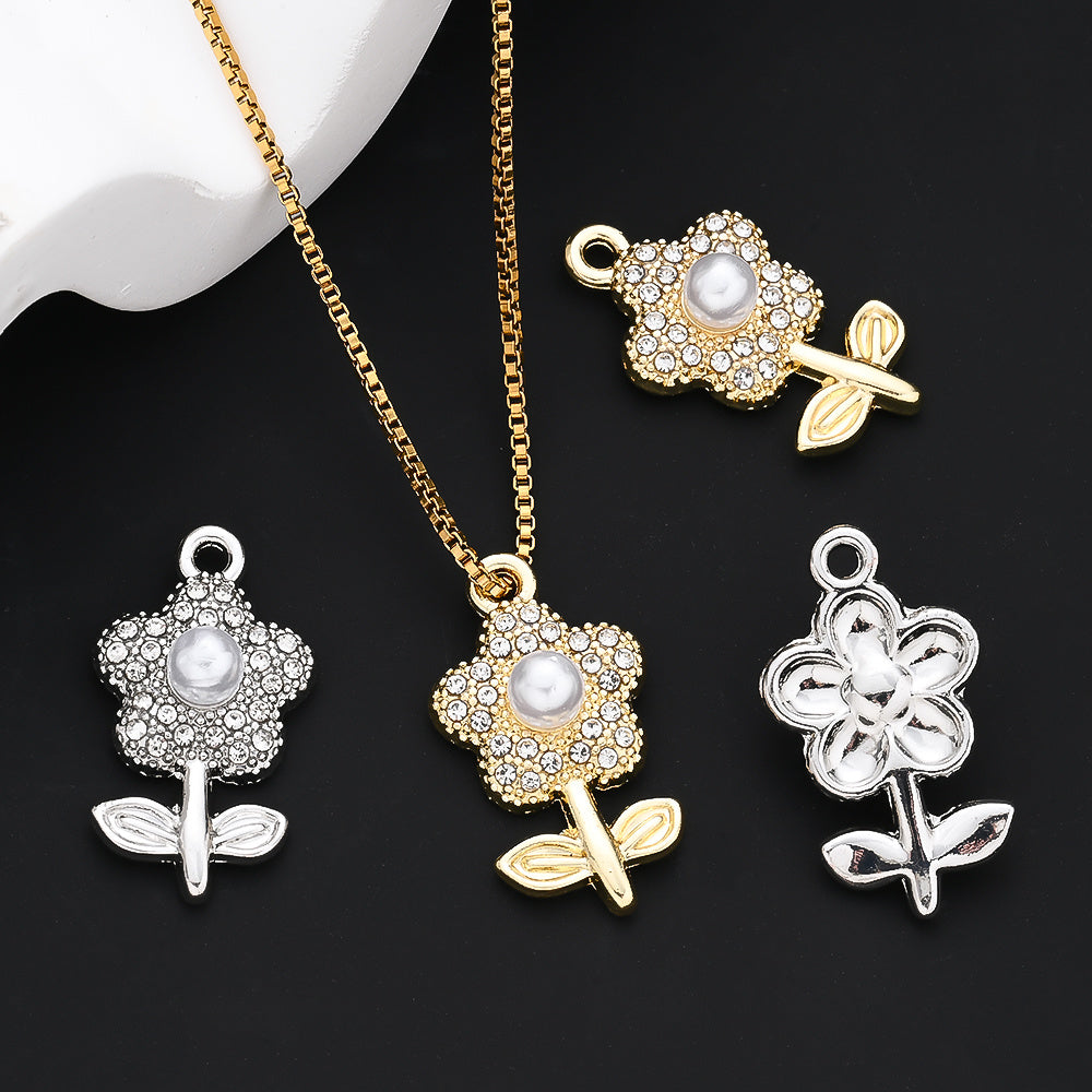 Sparkling Rhinestone Flower Pendant Charms