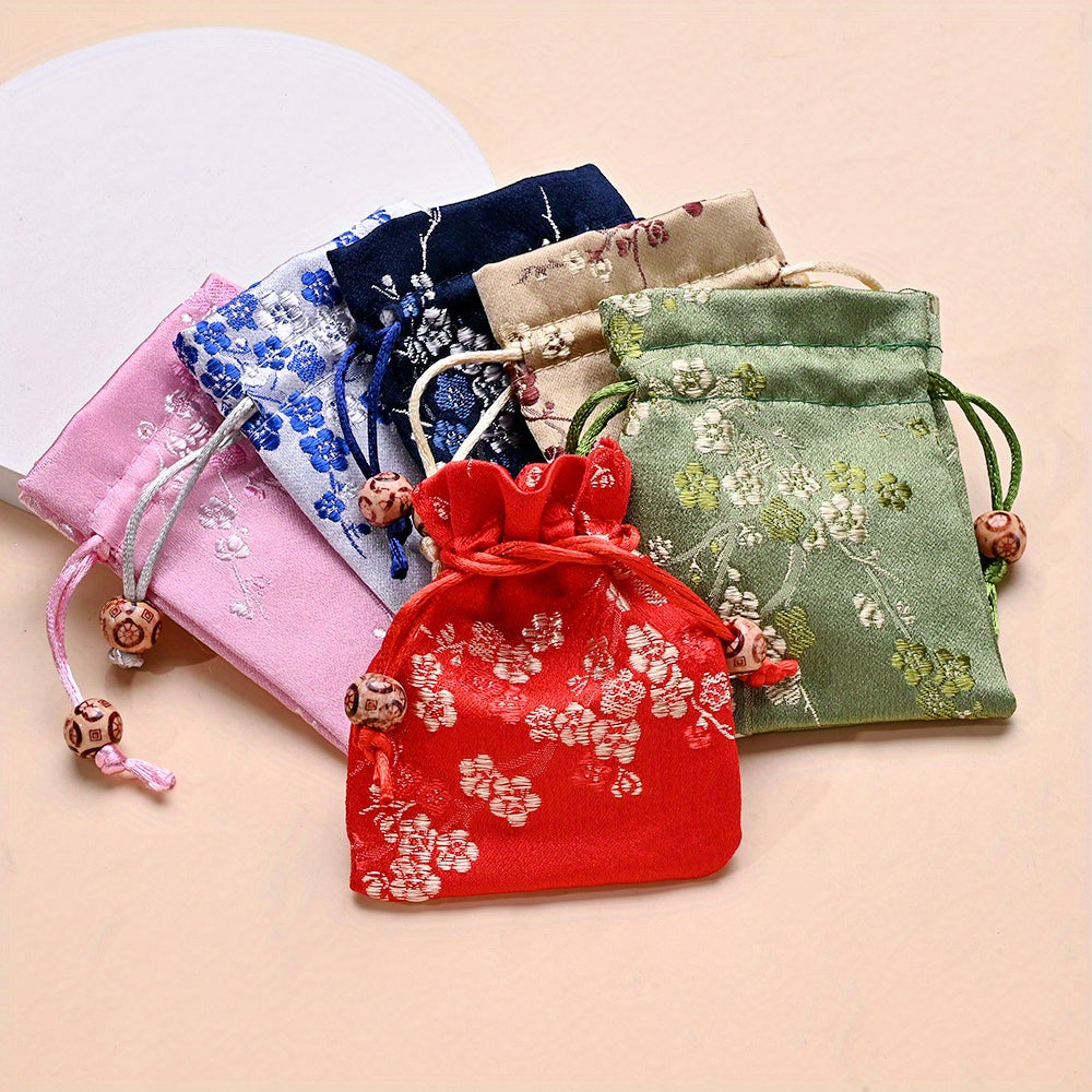 2-Piece Floral Embroidered Satin Drawstring Gift Bag Set