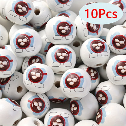 10PCS 16mm Coffee-Themed Wooden Bead Set