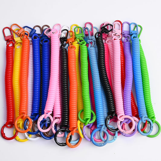 15PCS Retractable Double-Buckle Spiral Keychain Set