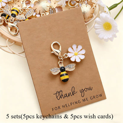 Rhinestone Bee Sunflower Keychains