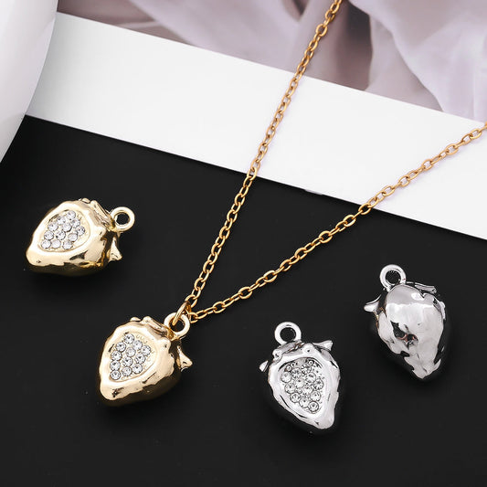 Strawberry Rhinestone Metal Pendant Charms