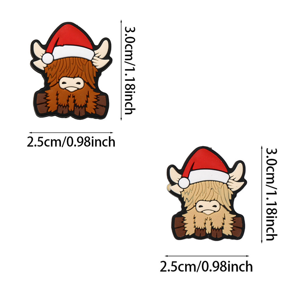 4pcs 25x30mm Christmas Silicone Highland Cow Patch Beads