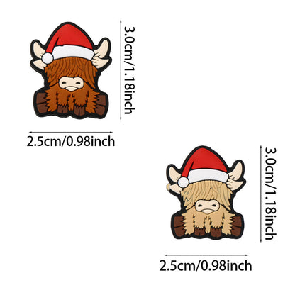 4pcs 25x30mm Christmas Silicone Highland Cow Patch Beads