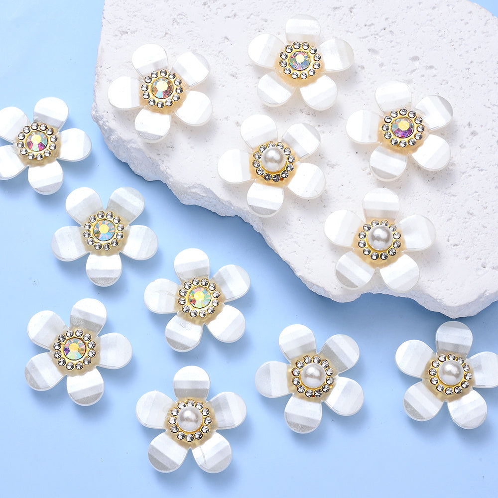 White Flower Acrylic Flatback Beads