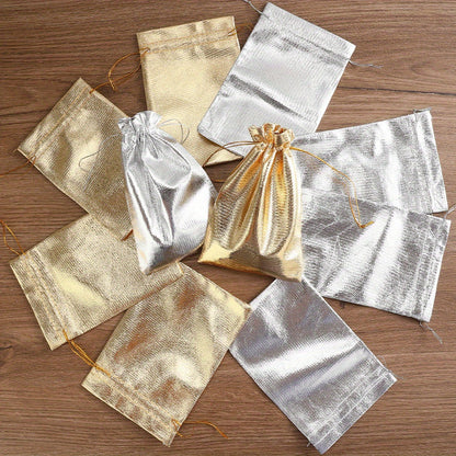 10-Piece Silver Gray Beaded Drawstring Jewelry Pouches