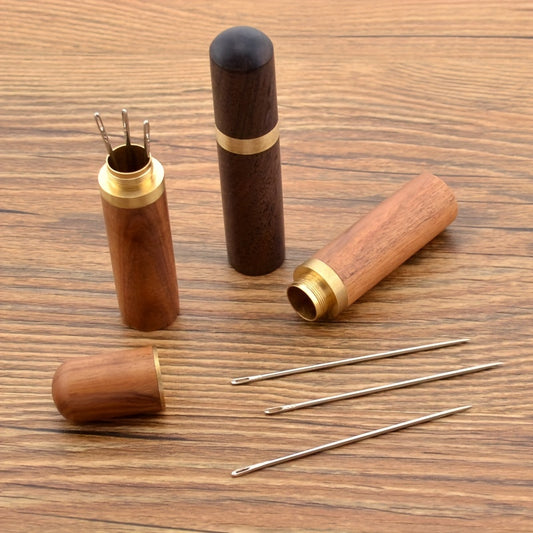 1pc Wooden Stainless Steel Needle Storage Container