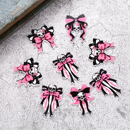 Pink Black Bow Acrylic Spacer Beads