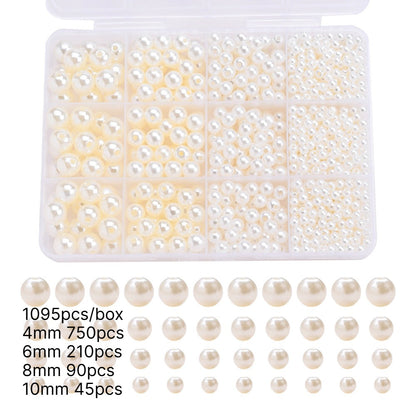 1095pcs/box White & Ivory Imitation Pearl Beads