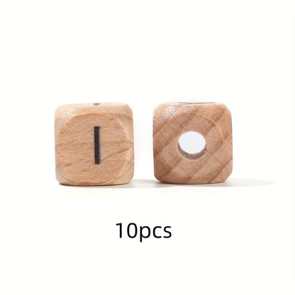 10-Piece 12 mm Square Alphabet Letter Wooden Beads
