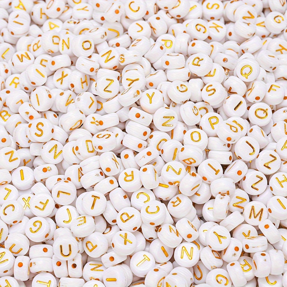 100PCS 4×7mm Gold Letter Acrylic Bead Set