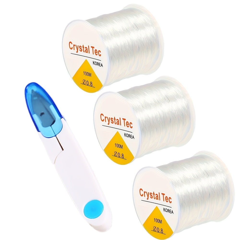 3 Rolls 0.8mm Elastic Beading Cord with Scissors