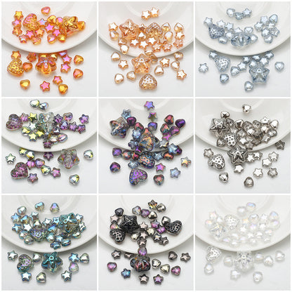 34pcs Star & Heart Electroplated Glass Beads