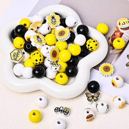 Summer Bee-Themed Wooden Beads