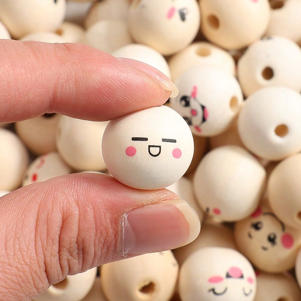 10/30/50pcs 20mm Wooden Smile Face Beads