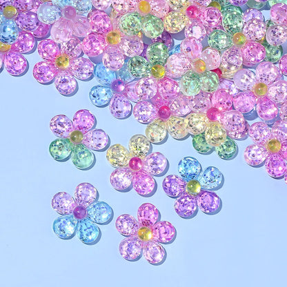 10PCS 25mm Glitter Lucky Flower Resin Embellishment Set