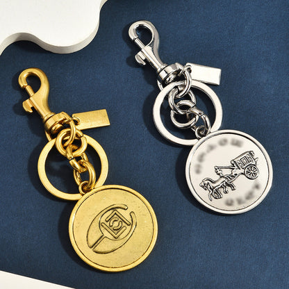 1PC 11cm Classic Carriage Round Zinc Alloy Keychain