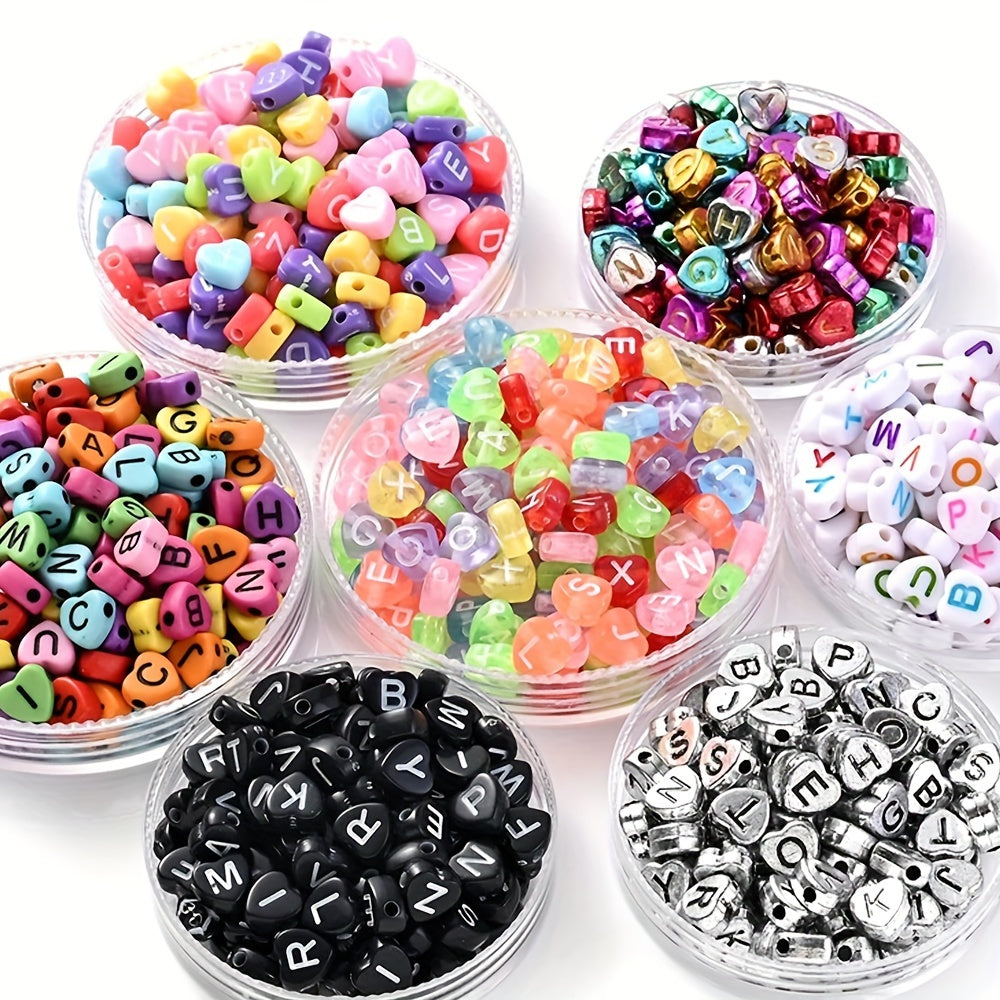 100PCS 4×7mm Heart-Shaped A-Z Letter Acrylic Bead Set