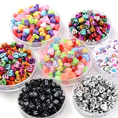 100PCS 4×7mm Heart-Shaped A-Z Letter Acrylic Bead Set