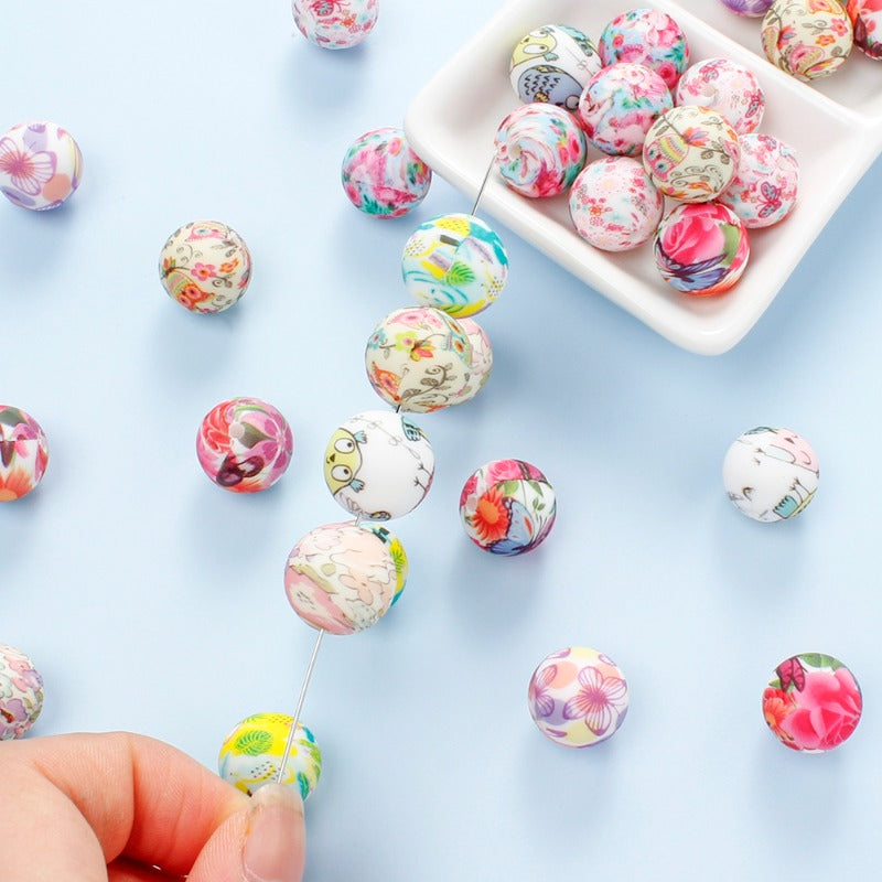 30/50pcs 15mm Floral Pattern Silicone Beads