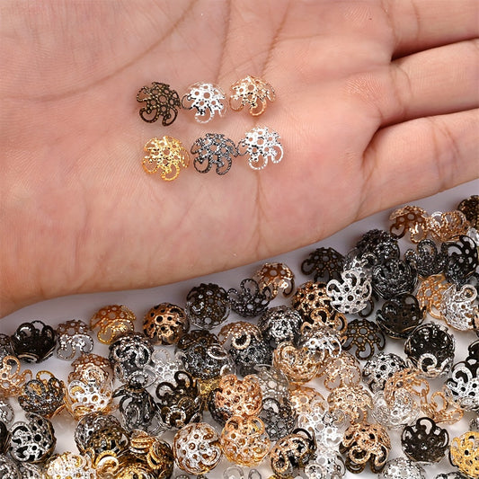 100PCS 8mm Flower Circle Metal-Plated Bead Cap Set