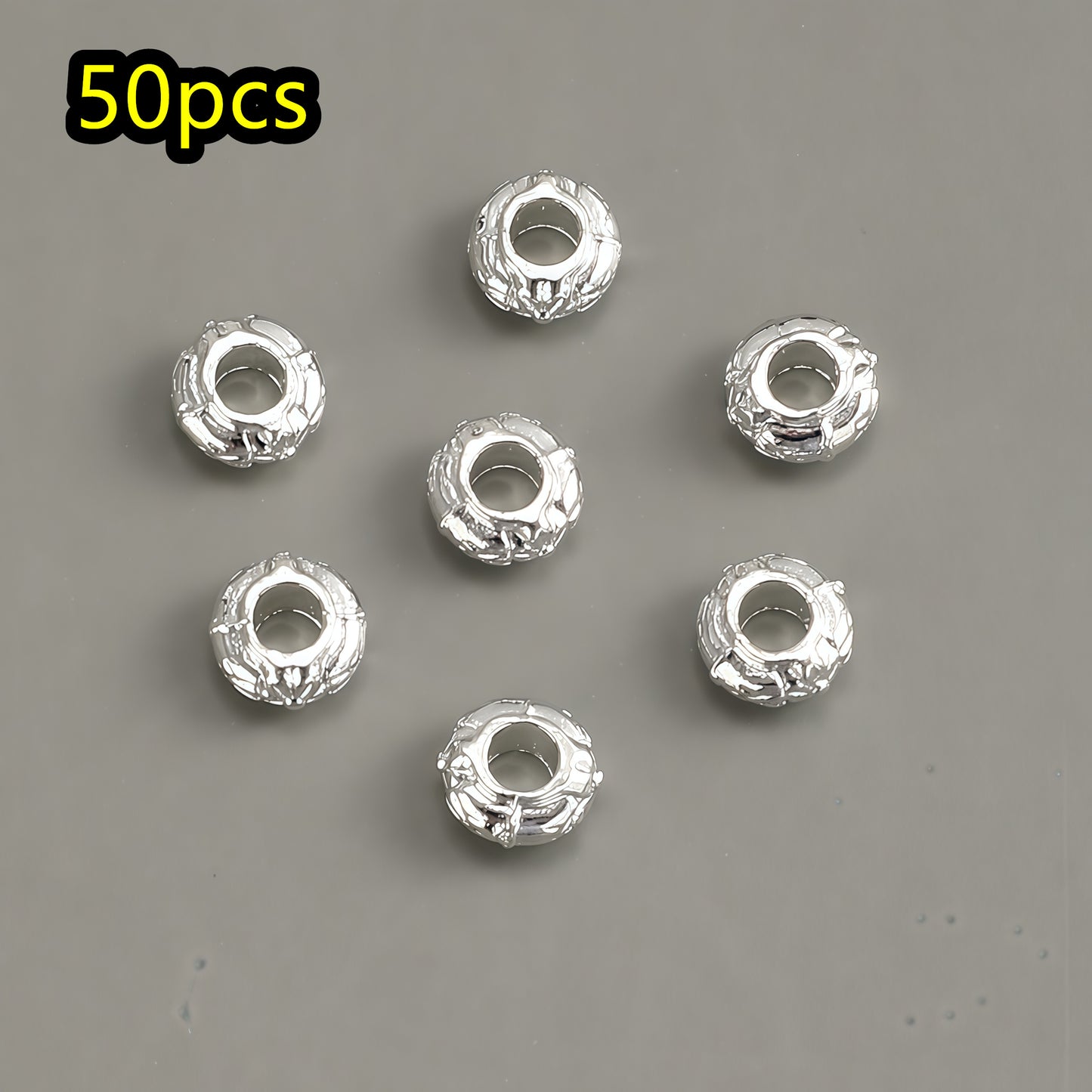 50pcs/set Pattern Engraved Golden & Silvery Spacer Beads
