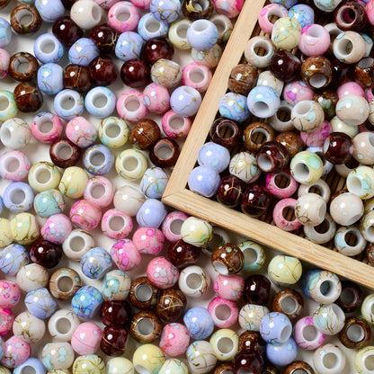 30pcs 10x8mm Multicolor Round Acrylic Dotted Beads