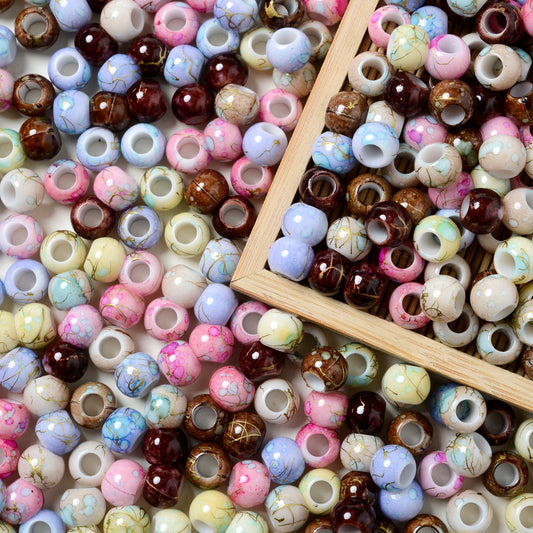 30pcs 10x8mm Multicolor Round Acrylic Dotted Beads