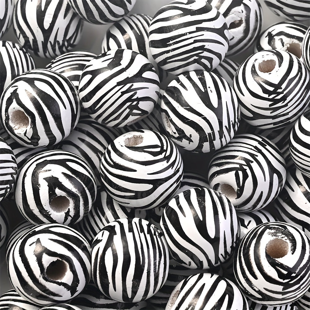 10PCS 16mm Animal Print Round Wooden Bead Set