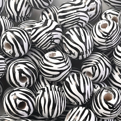 10PCS 16mm Animal Print Round Wooden Bead Set