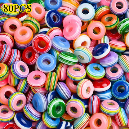 40/80pcs 8x14mm Rainbow Resin Striped Beads