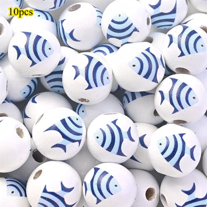 Marine-Themed Wooden Beads