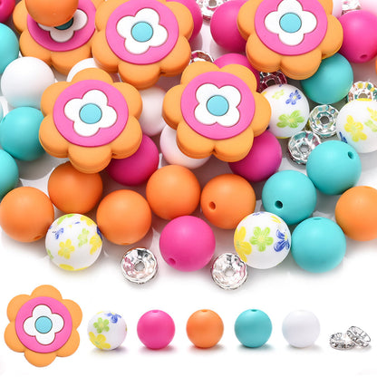 70pcs Flower Silicone Rhinestone Spacer Beads Set