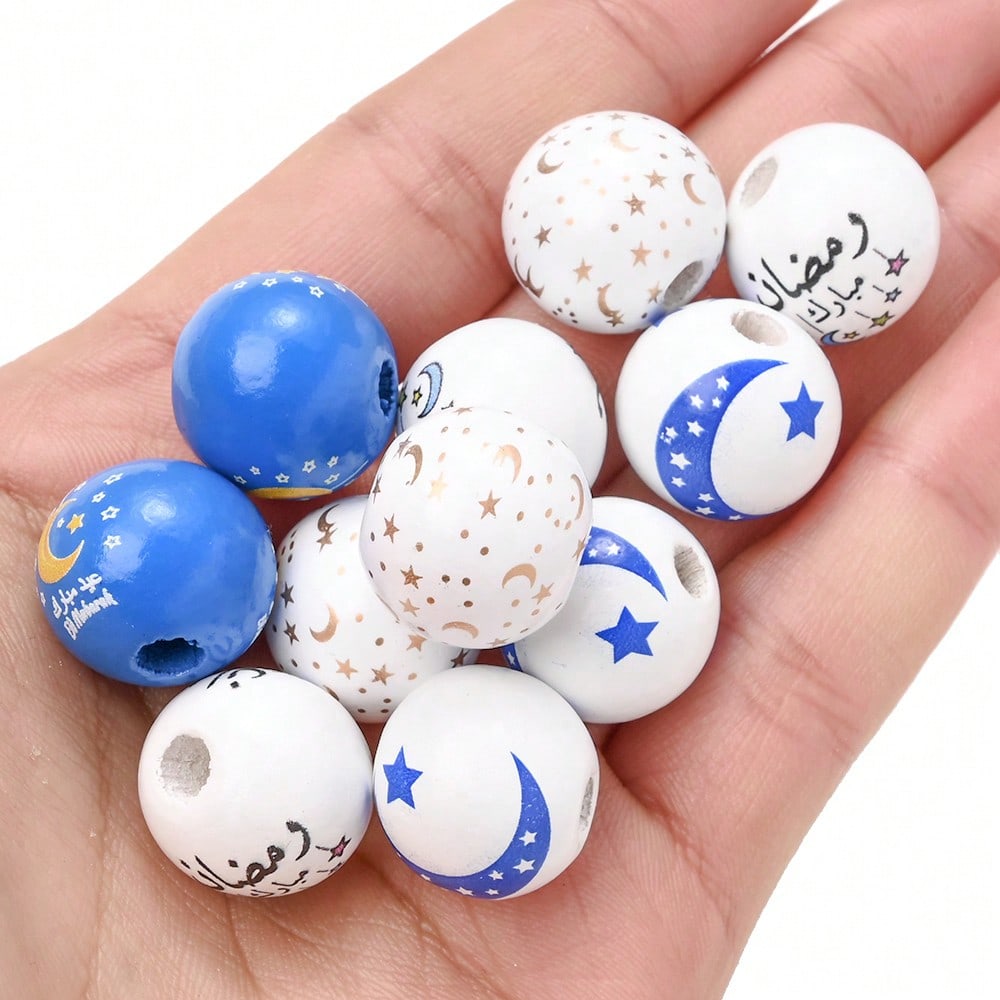 Arabian Star and Moon Wooden Beads