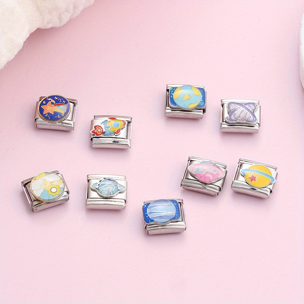 Space-Themed Stainless Steel Bead