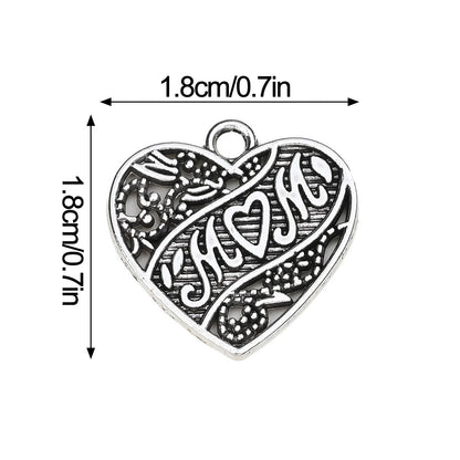 Romantic Antique Silvery Mom Heart Charms