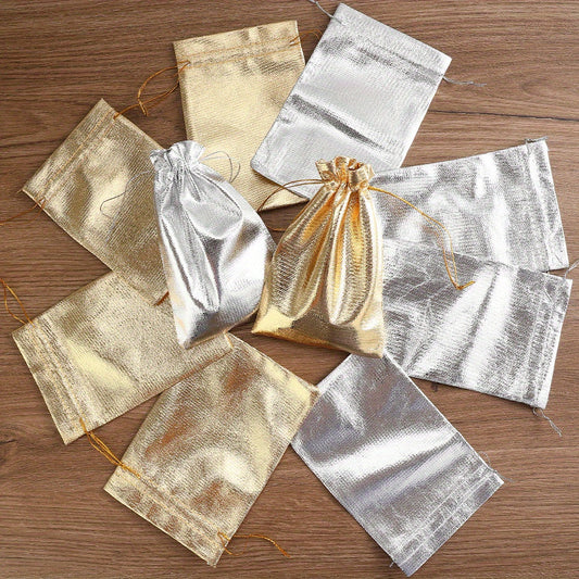 10-Piece Silver Gray Beaded Drawstring Jewelry Pouches