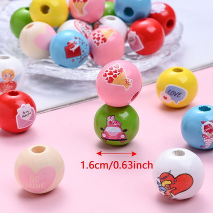 Valentine's Day Printed Wooden Spacer Beads