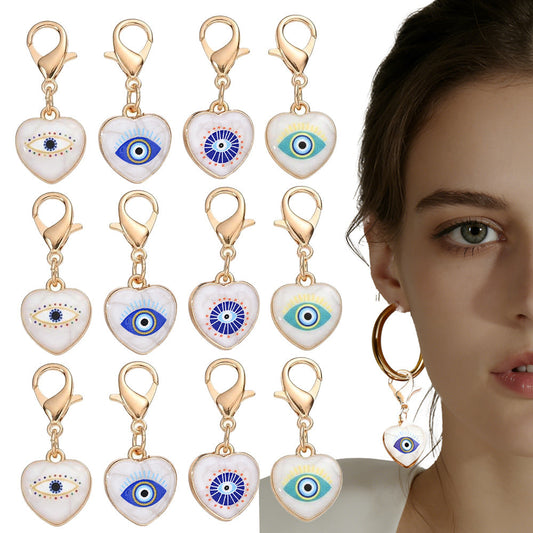 12PCS Blue & White Evil Eye Enamel Keychain Set