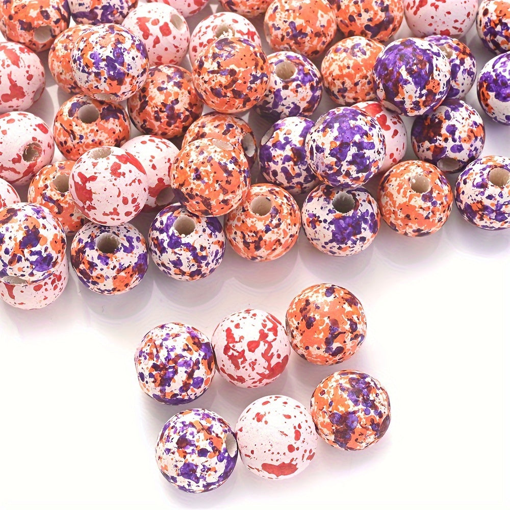 10PCS 16mm Pumpkin-Shaped Wooden Bead Set