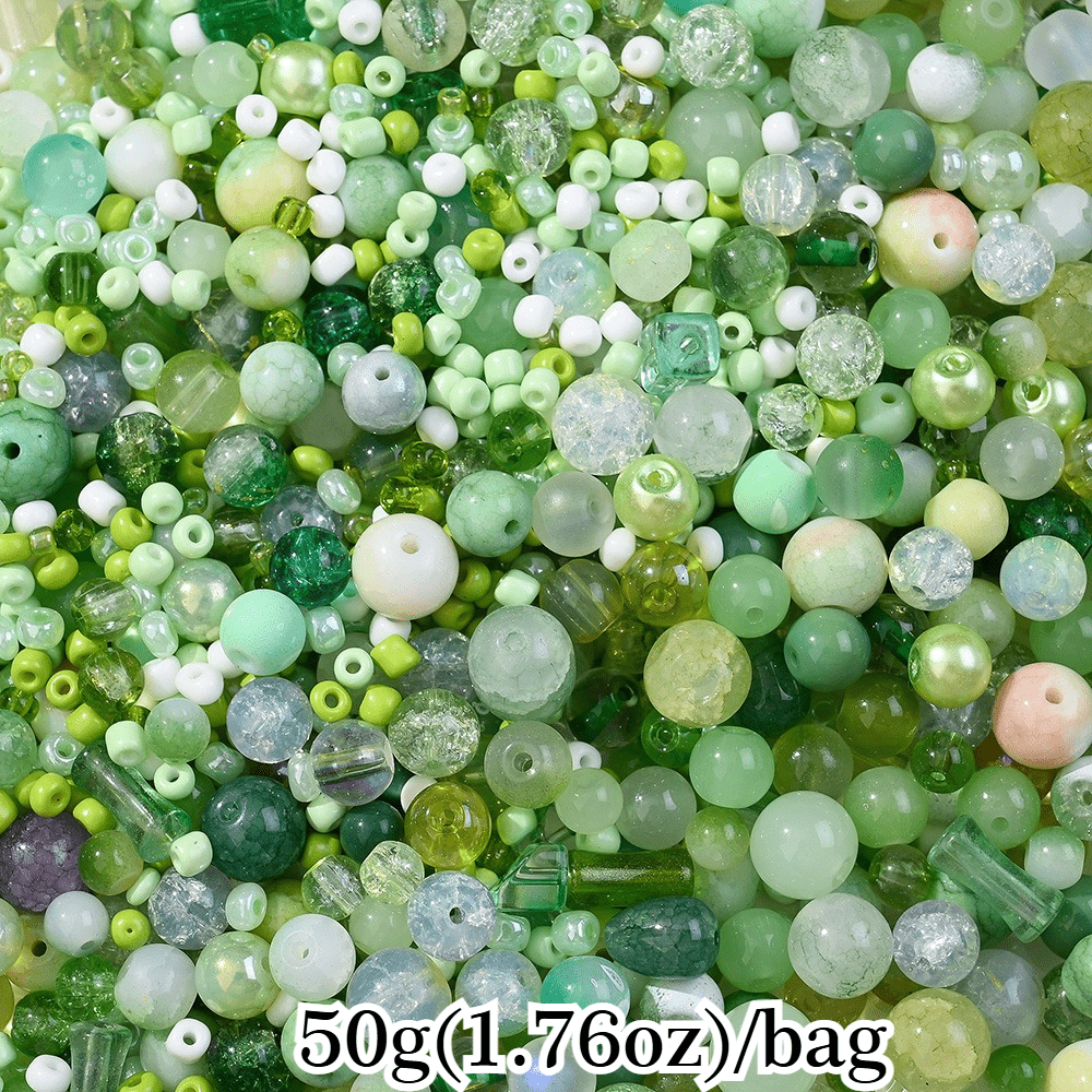 50g 3-12mm Multi-Style Glass Round Beads